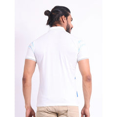 Mayawye Men's Casual Cotton Printed Polo Neck Half Sleeve T-Shirt (White)