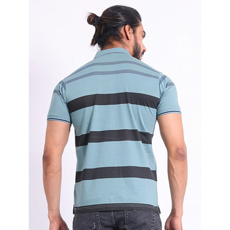 Mayawye Men's Casual Cotton Printed Polo Neck Half Sleeve T-Shirt (Green)
