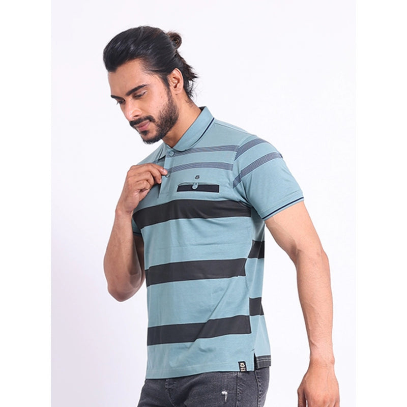 Mayawye Men's Casual Cotton Printed Polo Neck Half Sleeve T-Shirt (Green)