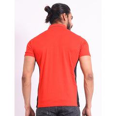 Mayawye Men's Casual Cotton Printed Polo Neck Half Sleeve T-Shirt (Red)
