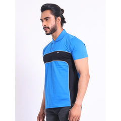Mayawye Men's Casual Cotton Printed Polo Neck Half Sleeve T-Shirt (Inkblue)