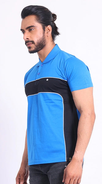 Mayawye Men's Casual Cotton Printed Polo Neck Half Sleeve T-Shirt (Inkblue)