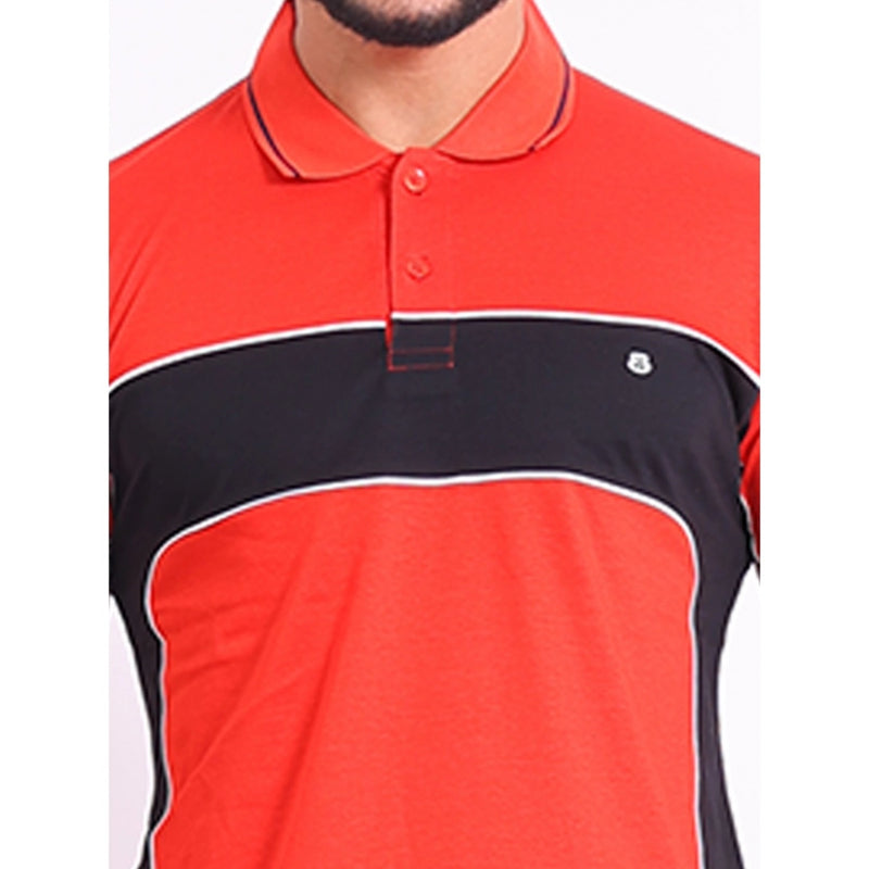 Mayawye Men's Casual Cotton Printed Polo Neck Half Sleeve T-Shirt (Red)