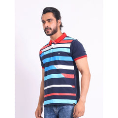 Mayawye Men's Casual Cotton Printed Polo Neck Half Sleeve T-Shirt (Navy)