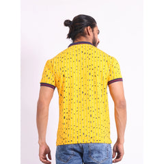 Mayawye Men's Casual Cotton Printed Polo Neck Half Sleeve T-Shirt (Turmeric)