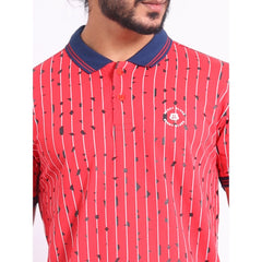 Mayawye Men's Casual Cotton Printed Polo Neck Half Sleeve T-Shirt (Red)