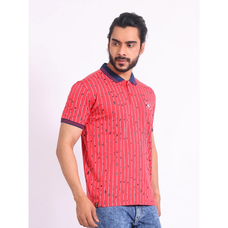 Mayawye Men's Casual Cotton Printed Polo Neck Half Sleeve T-Shirt (Red)