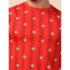 Mayawye Men's Casual Cotton Printed Round Neck Full Sleeve T-Shirt (Red)