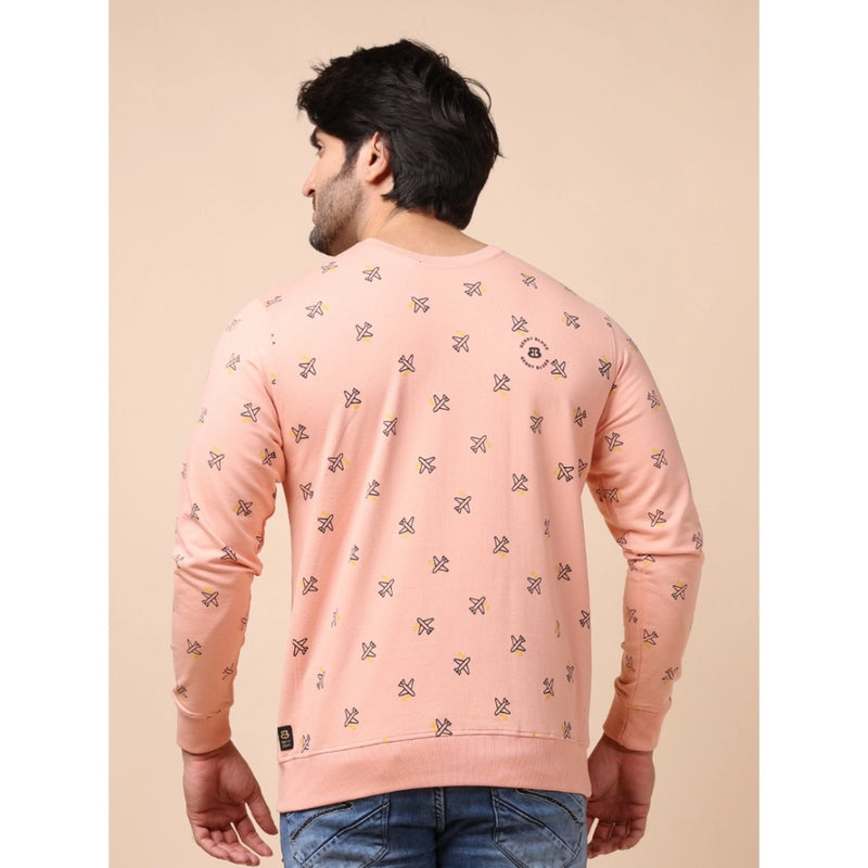 Mayawye Men's Casual Cotton Printed Round Neck Full Sleeve Sweat T-Shirt (Peach)