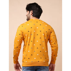 Mayawye Men's Casual Cotton Printed Round Neck Full Sleeve Sweat T-Shirt (Mustard)