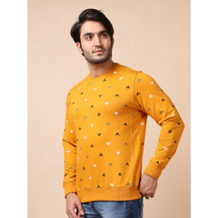 Mayawye Men's Casual Cotton Printed Round Neck Full Sleeve Sweat T-Shirt (Mustard)