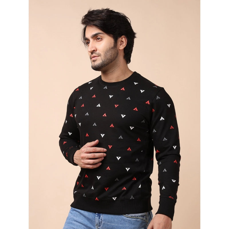 Mayawye Men's Casual Cotton Printed Round Neck Full Sleeve Sweat T-Shirt (Black)