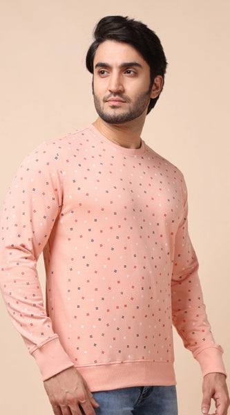 Mayawye Men's Casual Cotton Printed Round Neck Full Sleeve Sweat T-Shirt (Peach)