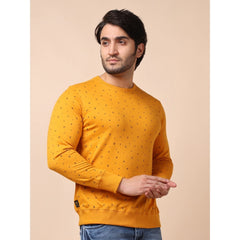 Mayawye Men's Casual Cotton Printed Round Neck Full Sleeve Sweat T-Shirt (Mustard)