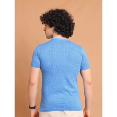 Mayawye Men's Casual Cotton Printed Round Neck Half Sleeve T-Shirt (LightBlue)