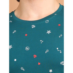 Mayawye Men's Casual Cotton Printed Round Neck Half Sleeve T-Shirt (Green)