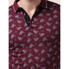 Mayawye Men's Casual Cotton Printed Polo Neck Half Sleeve T-Shirt (Plum)