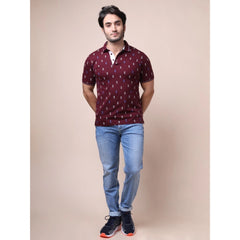 Mayawye Men's Casual Cotton Printed Polo Neck Half Sleeve T-Shirt (Plum)