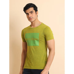 Mayawye Men's Casual Cotton Printed Round Neck Half Sleeve T-Shirt (Green)