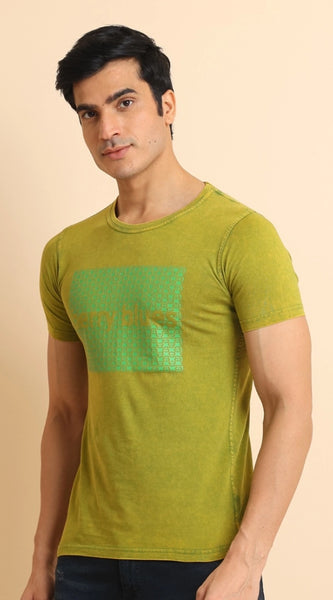 Mayawye Men's Casual Cotton Printed Round Neck Half Sleeve T-Shirt (Green)