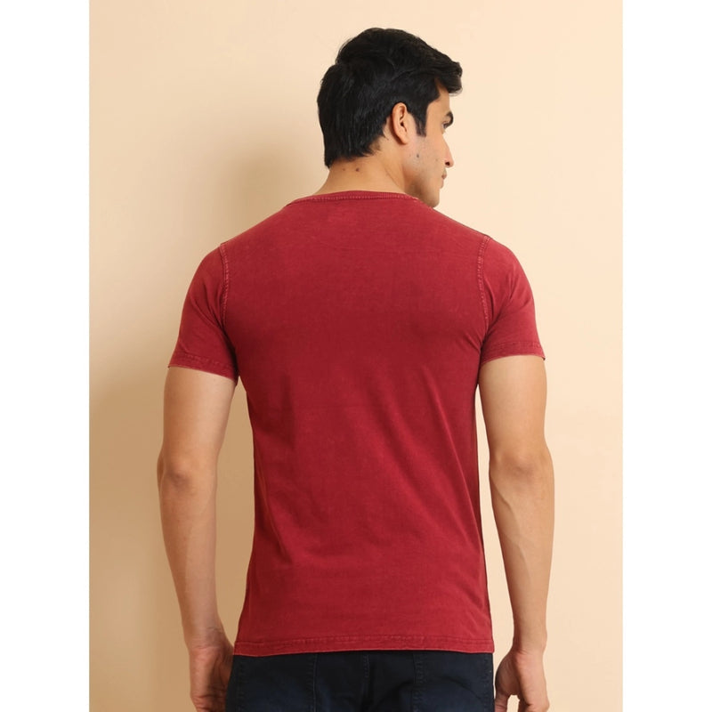 Mayawye Men's Casual Cotton Printed Round Neck Half Sleeve T-Shirt (Maroon)