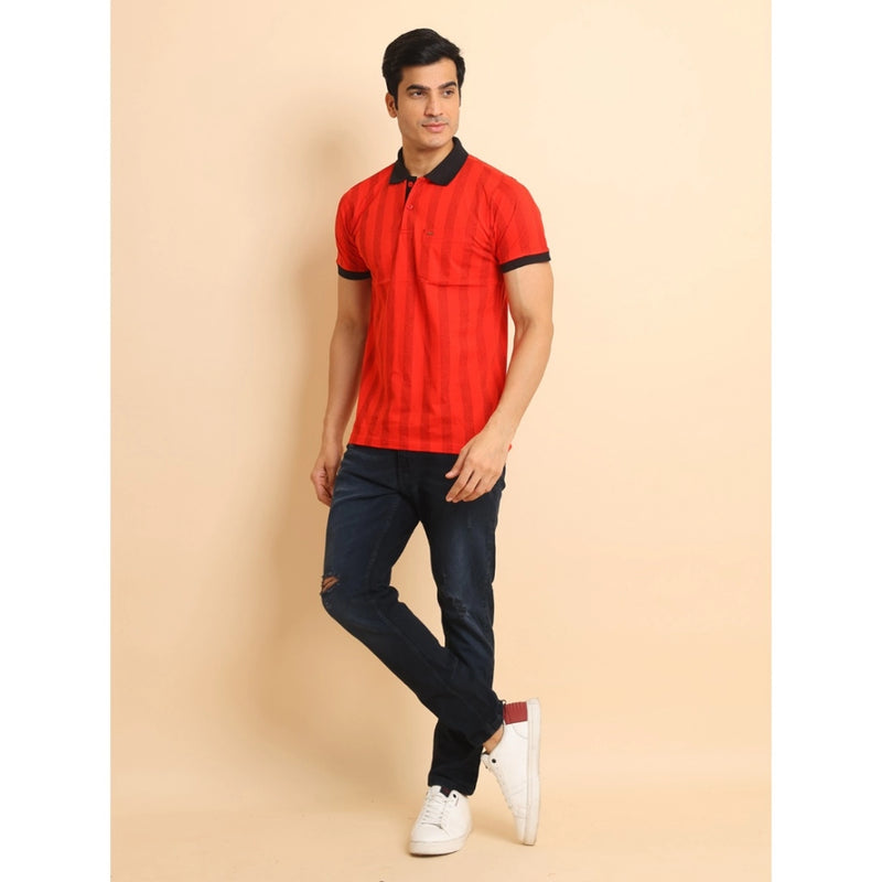 Mayawye Men's Casual Cotton Printed Polo Neck Half Sleeve T-Shirt (Red)