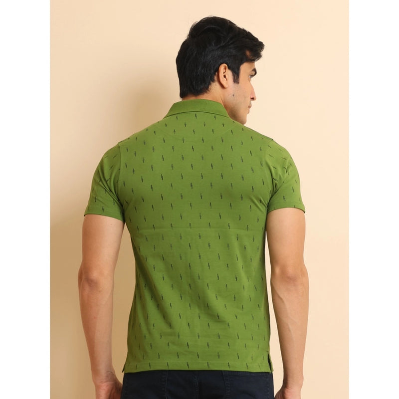 Mayawye Men's Casual Cotton Printed Polo Neck Half Sleeve T-Shirt (Green)