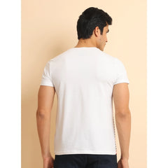 Mayawye Men's Casual Cotton Printed Round Neck Half Sleeve T-Shirt (White)