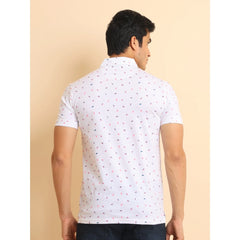 Mayawye Men's Casual Cotton Printed Polo Neck Half Sleeve T-Shirt (White)