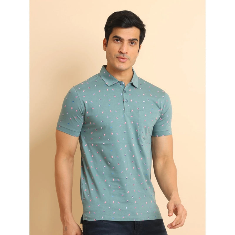Mayawye Men's Casual Cotton Printed Polo Neck Half Sleeve T-Shirt (Grey)