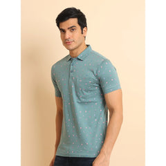 Mayawye Men's Casual Cotton Printed Polo Neck Half Sleeve T-Shirt (Grey)