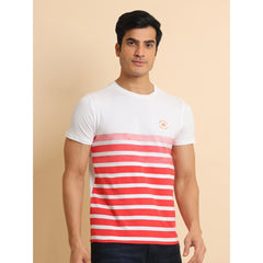 Mayawye Men's Casual Cotton Printed Round Neck Half Sleeve T-Shirt (Red)