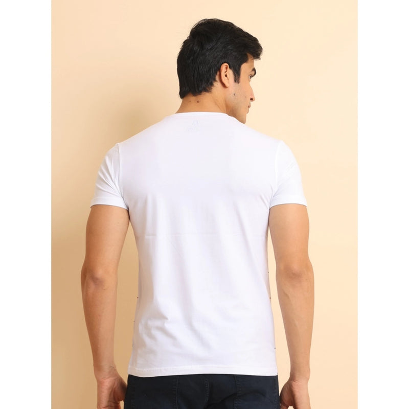 Mayawye Men's Casual Cotton Printed Round Neck Half Sleeve T-Shirt (White)