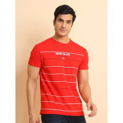 Mayawye Men's Casual Cotton Printed Round Neck Half Sleeve T-Shirt (Red)