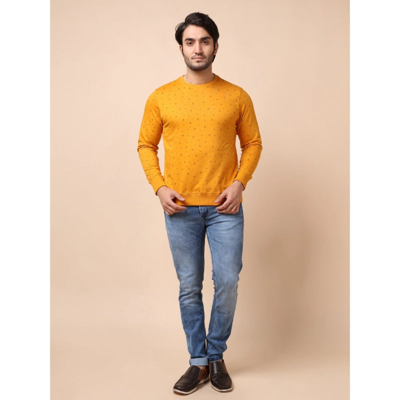 Mayawye Men's Casual Cotton Printed Round Neck Full Sleeve Sweat T-Shirt (Mustard)