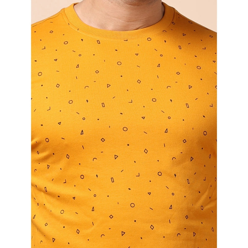 Mayawye Men's Casual Cotton Printed Round Neck Full Sleeve Sweat T-Shirt (Mustard)