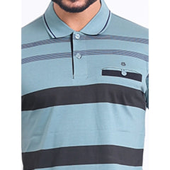 Mayawye Men's Casual Cotton Printed Polo Neck Half Sleeve T-Shirt (Green)