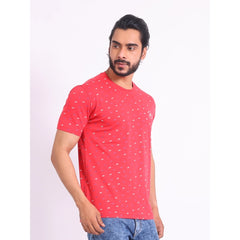 Mayawye Men's Casual Cotton Printed Round Neck Half Sleeve T-Shirt (Red)