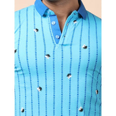 Mayawye Men's Casual Cotton Printed Polo Neck Half Sleeve T-Shirt (Skyblue)