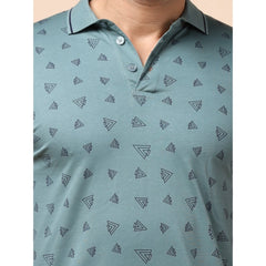 Mayawye Men's Casual Cotton Printed Polo Neck Half Sleeve T-Shirt (Grey)