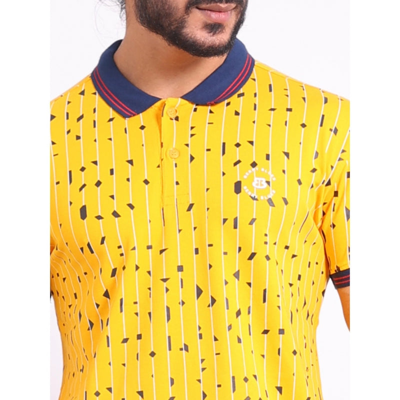 Mayawye Men's Casual Cotton Printed Polo Neck Half Sleeve T-Shirt (Turmeric)
