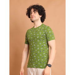 Mayawye Men's Casual Cotton Printed Round Neck Half Sleeve T-Shirt (Green)