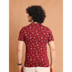 Mayawye Men's Casual Cotton Printed Round Neck Half Sleeve T-Shirt (Maroon)