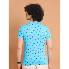 Mayawye Men's Casual Cotton Printed Round Neck Half Sleeve T-Shirt (Skyblue)