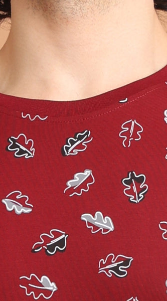 Mayawye Men's Casual Cotton Printed Round Neck Half Sleeve T-Shirt (Maroon)