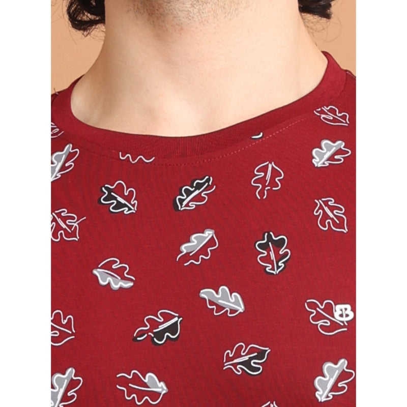 Mayawye Men's Casual Cotton Printed Round Neck Half Sleeve T-Shirt (Maroon)