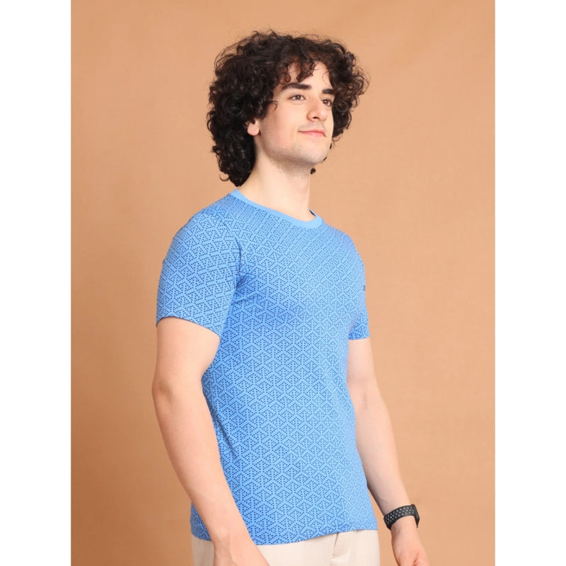 Mayawye Men's Casual Cotton Printed Round Neck Half Sleeve T-Shirt (LightBlue)