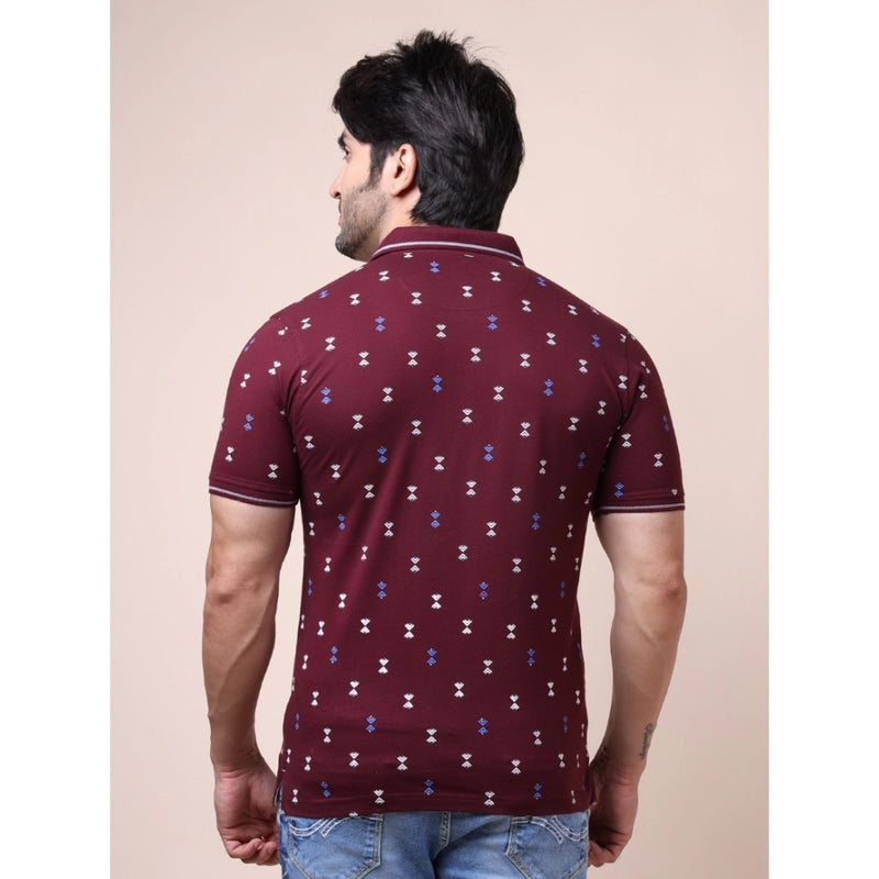 Mayawye Men's Casual Cotton Printed Polo Neck Half Sleeve T-Shirt (Plum)