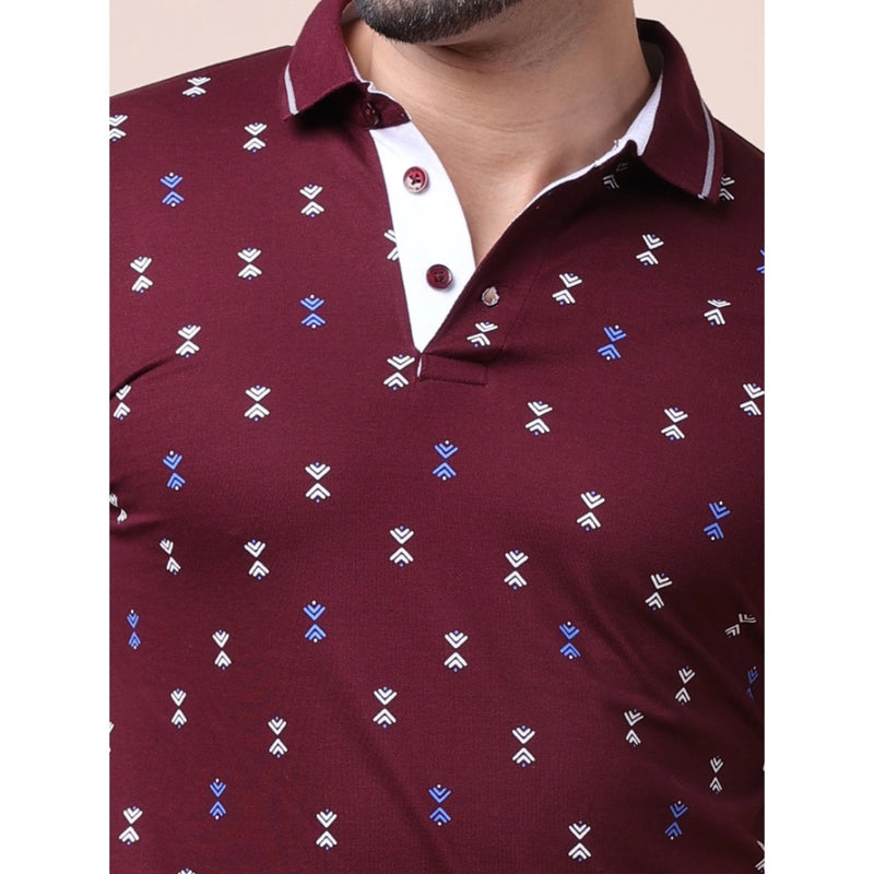 Mayawye Men's Casual Cotton Printed Polo Neck Half Sleeve T-Shirt (Plum)