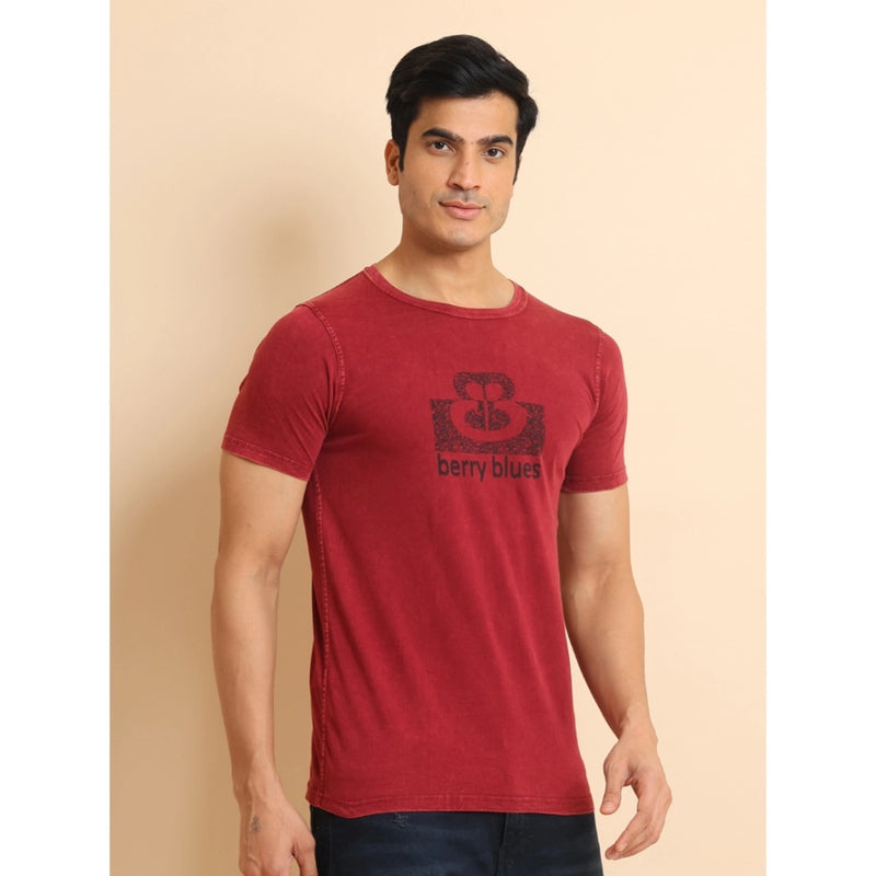 Mayawye Men's Casual Cotton Printed Round Neck Half Sleeve T-Shirt (Maroon)